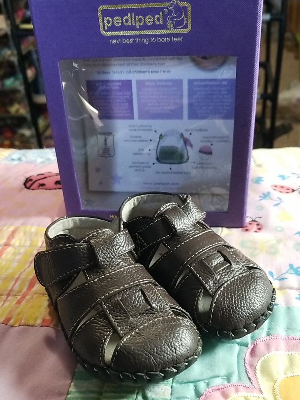 pediped Brown Leather Baby Walker Sandals 6-12 Month Harvey In Brown